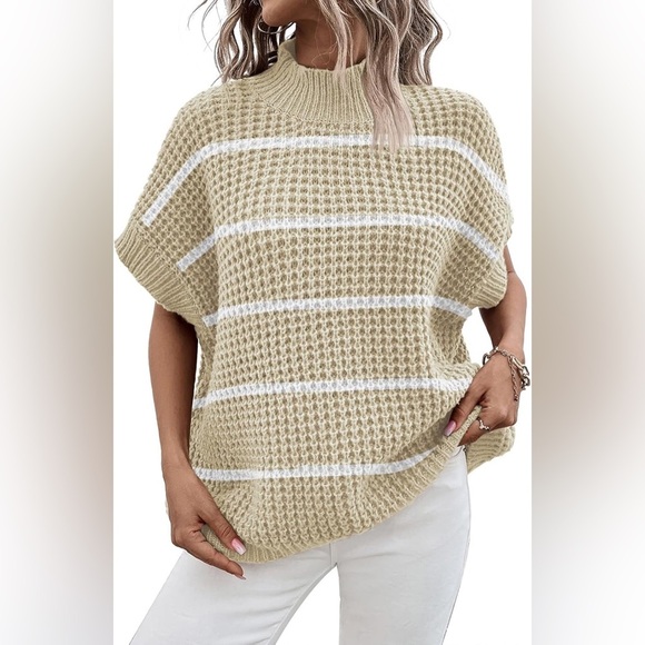 Viottiset Oversized Sweater Vest Womens Medium Apricot Stripe Mock Neck New - Picture 6 of 6